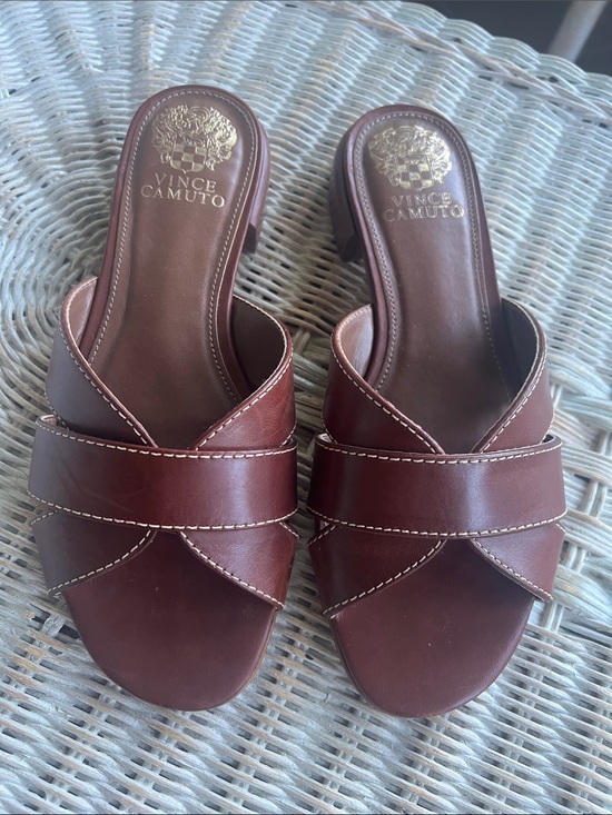 Vince Camuto Shoes - Vince Camuto Brown Leather Crossover Slide Mules